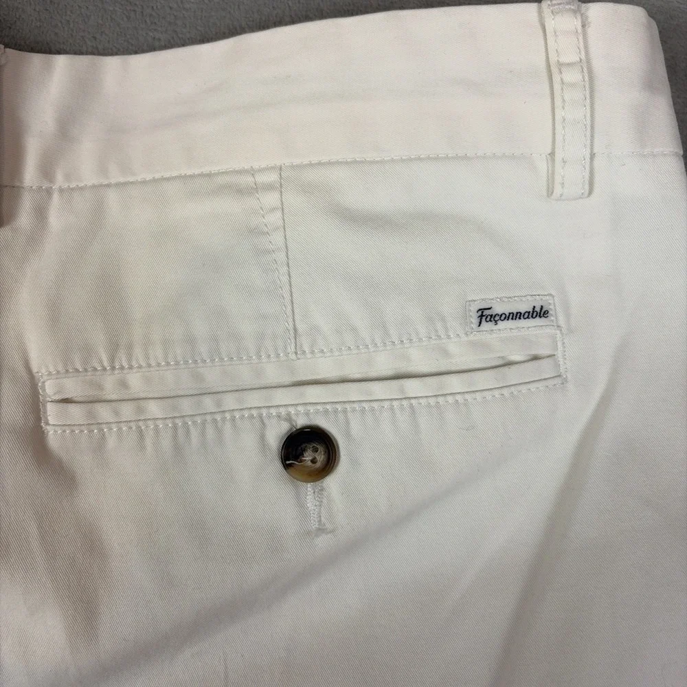 Faconnable Cadet Chino Pants Mens 36R White Straight Leg Cuffed Cotton Blend